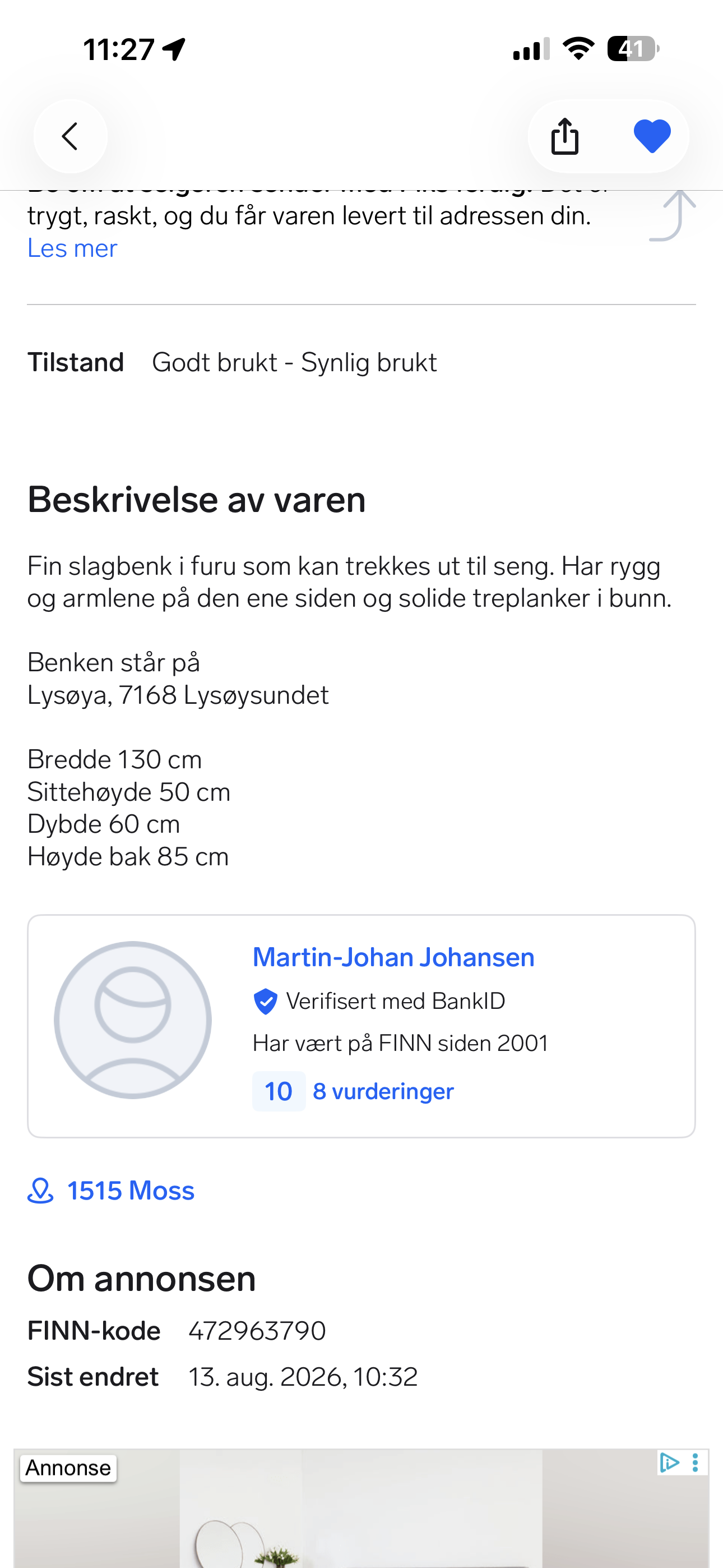 Slagbenk fra Trøndelag til Oslo – bilde 2