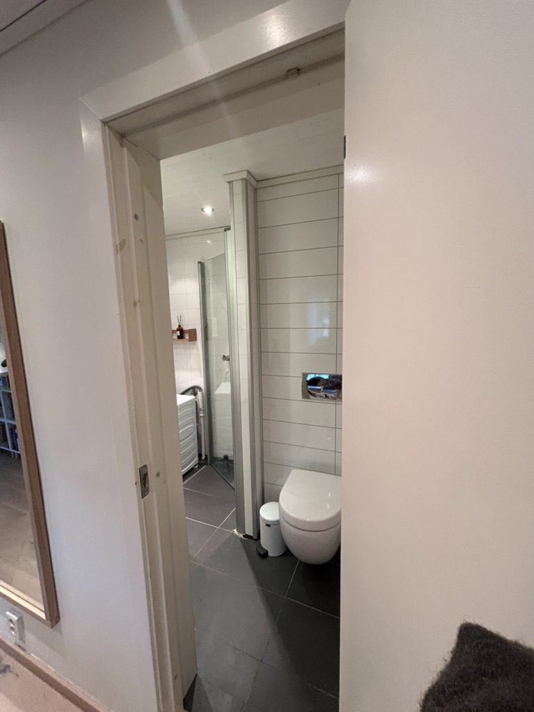 Hjelp til levering og innbæring av vaskemaskin (97,5 kg) på svært lite bad – bilde 3