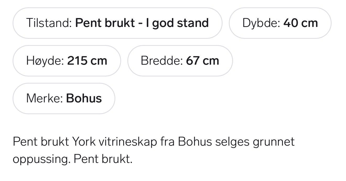 Frakt av York 1 dørs vitrineskap  – bilde 2